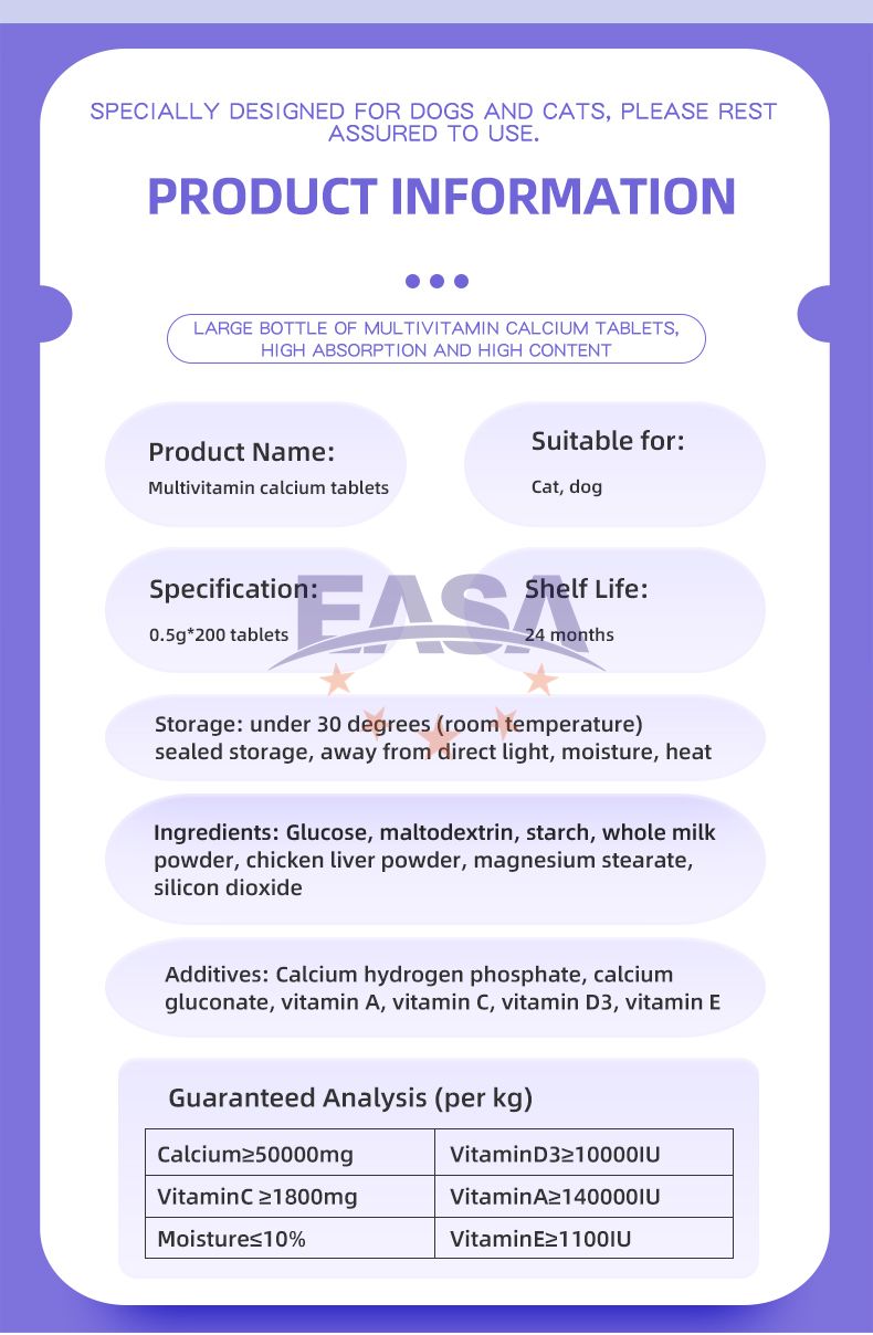 EASA Multivitamin Pet Calcium Tablets 0.5gx200