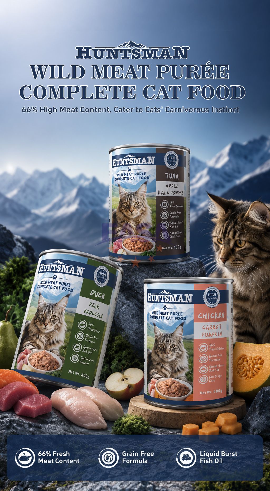 HUNTSMAN Wild Meat Puree Cat Food 400g